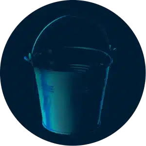 A bucket used for Pool Leak Detection sitting in the middle of a circle.