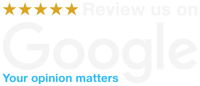 a green background with five stars and the words review us on google.